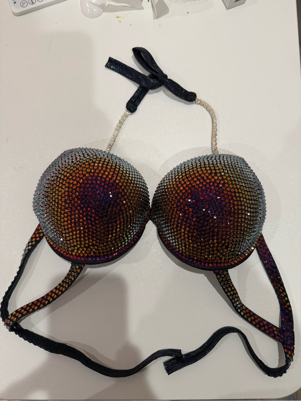 Rhinestone Ombre Push-Up Bikini Top - Black